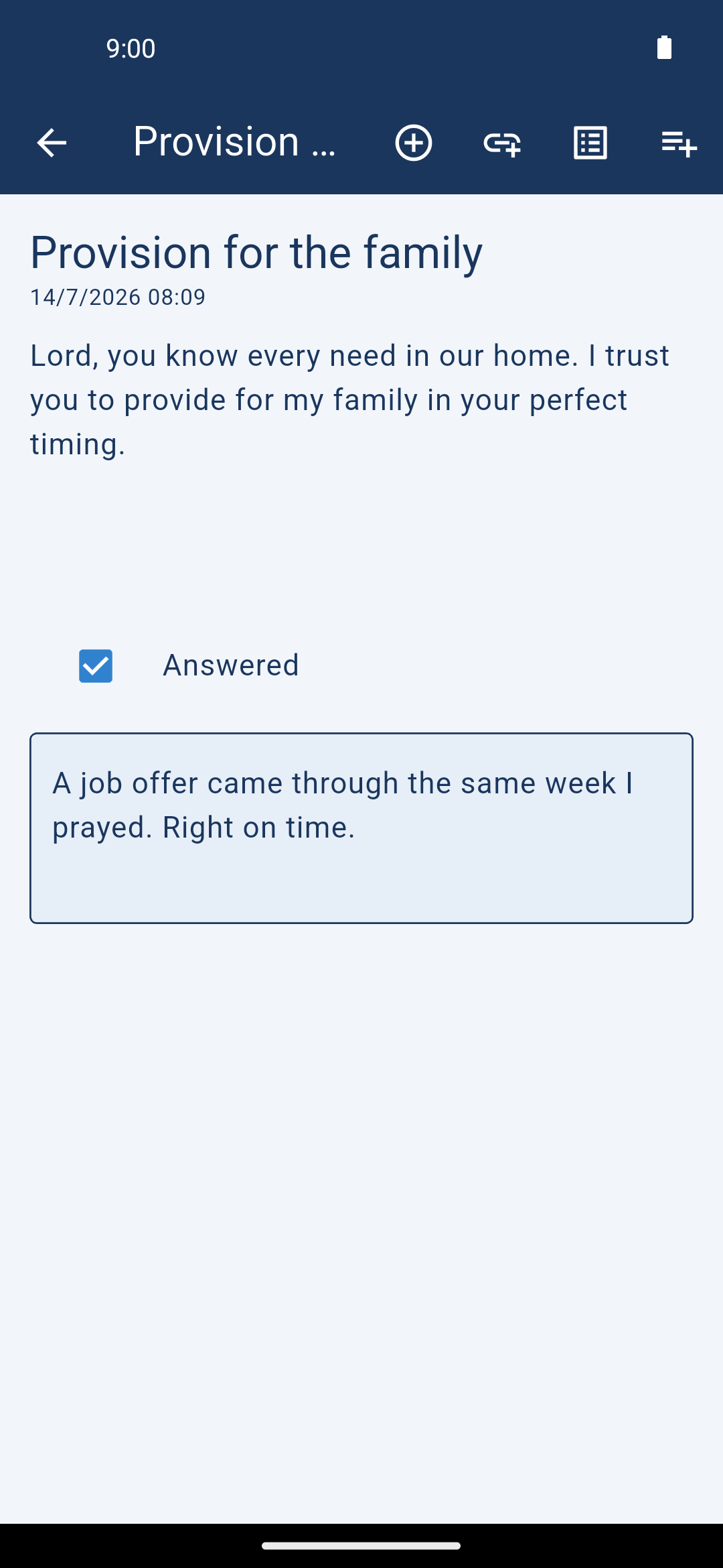 An answered prayer with a note