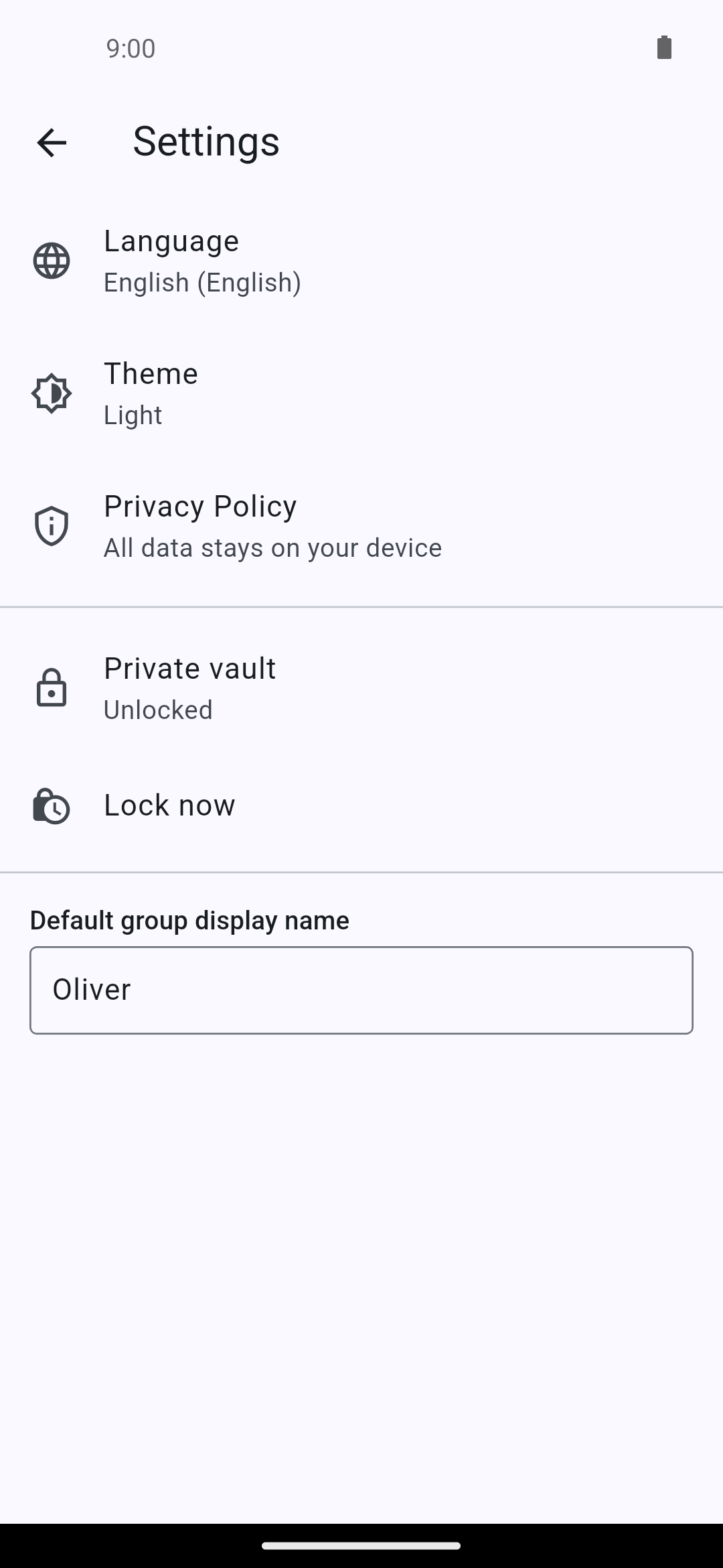 Settings page